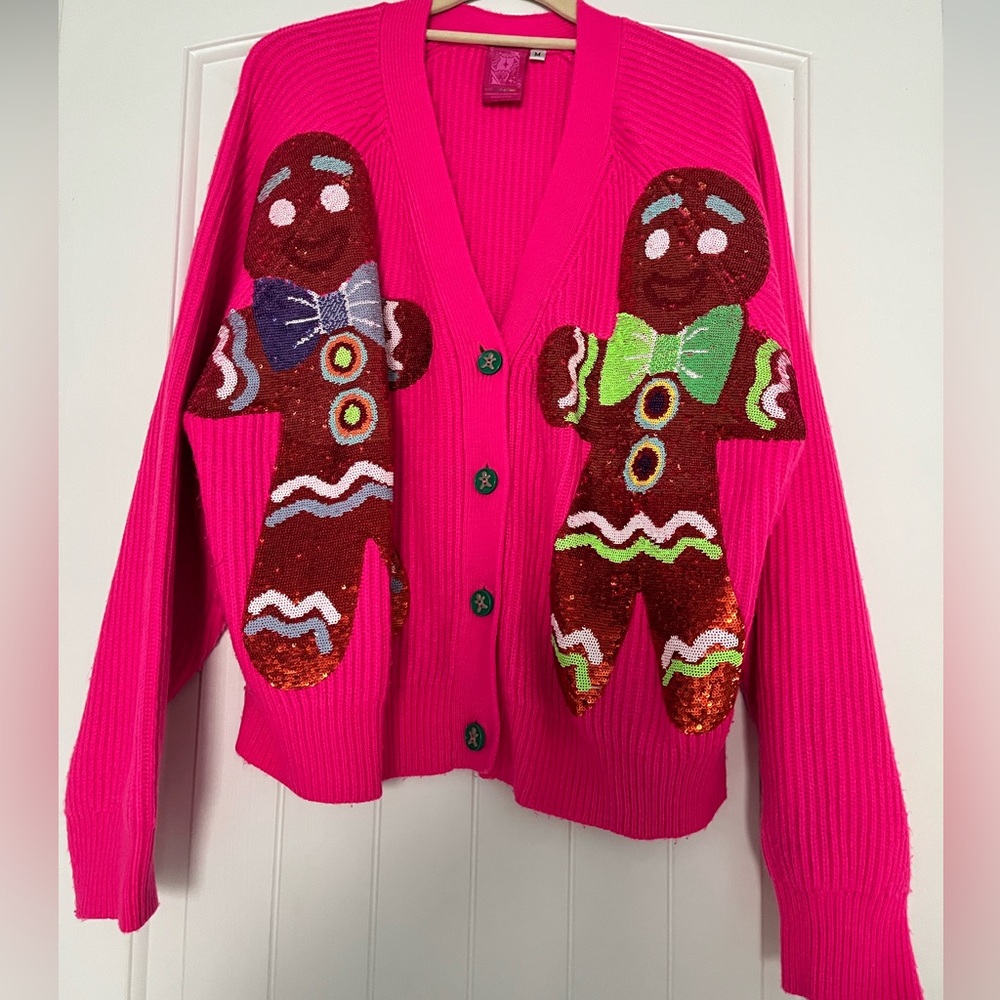 QUEEN OF SPARKLES Pink Gingerbread Sequin Cardigan